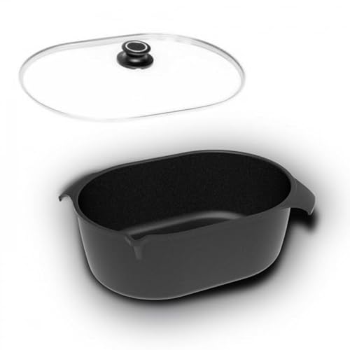 AMT Gastroguss 2er-Set Bräter, bestehend aus Bräter & Glasdeckel, 32 x 22 cm, nicht induktionsgeeignet, Lotan® Antihaft-Veredelung, Gusspfanne (Aluguss), AMZN-3222-2er-Set von AMT Gastroguss