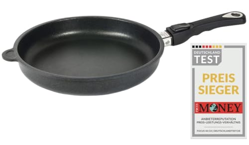 AMT Gastroguss Bratpfanne, Ø 28 cm, 5 cm hoch, abnehmbarer Stiel, Aluguss (Aluminium), Lotan® Antihaft-Beschichtung für fettfreies Braten, AMZN-528-Z20B von AMT Gastroguss