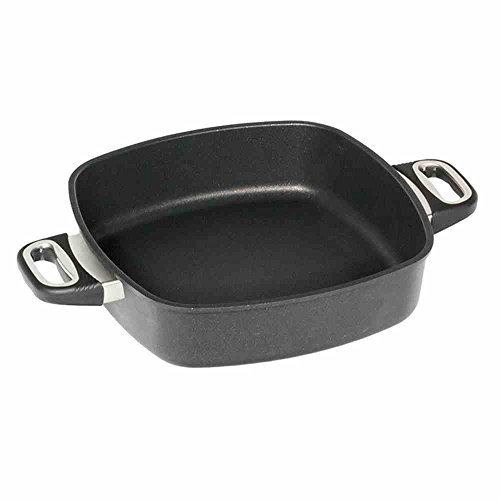 AMT Gastroguss Eckpfanne/Bräter mit zwei Seitengriffen, 28 cm x 28 cm, 7 cm hoch, ideal auch als Schmorpfanne, Aluguss (Aluminium), Lotan® Antihaft-Beschichtung für fettfreies Braten, AMZN-E287 von AMT Gastroguss