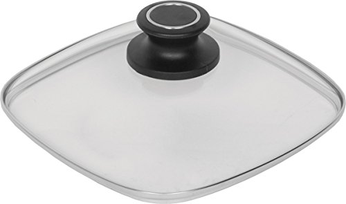 Eckiger AMT Gastroguss Glasdeckel mit Deckelknopf und AMT-Original-Banderole, 28 x 28 cm, passend für AMT Gastroguss Produkte (Eckpfannen), AMZN-E28-Z1-L2 von AMT Gastroguss