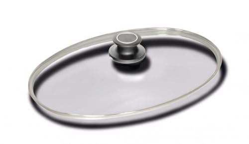 Ovaler AMT Gastroguss Glasdeckel mit Deckelknopf und AMT-Original-Banderole, 41 x 27 cm, passend für AMT Gastroguss Fischpfannen, AMZN-04127S-Z1-L2 von AMT Gastroguss