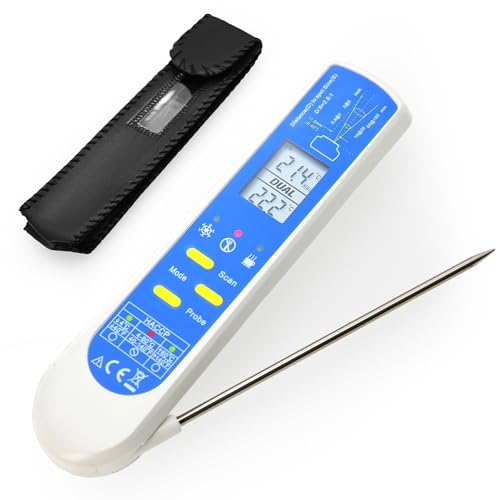 AMTAST 2-in-1 Instant Read Thermometer berührungsloses Infrarot-Thermometer mit Thermoelement-Sonde, spritzwassergeschützt, wasserdicht, Lebensmitteltemperaturmesser mit HACCP-Check von AMTAST