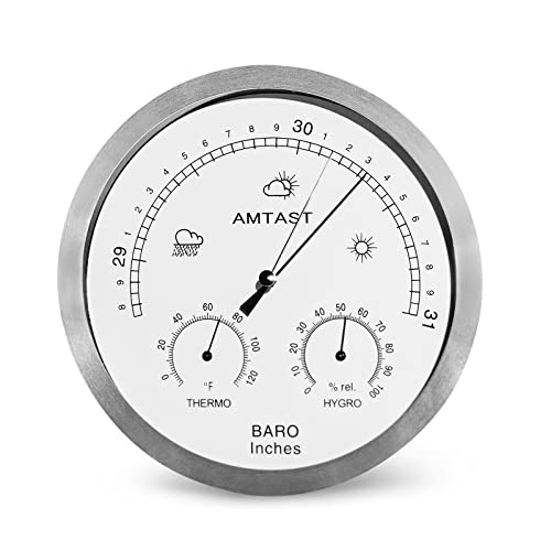 AMTAST 20,8 cm extragroßes Zifferblatt, Barometer, Thermometer, Hygrometer, 3-in-1, multifunktional, rein mechanisches Zifferblatt, Luftdruck-Wetterstation (imperial) AW008A von AMTAST