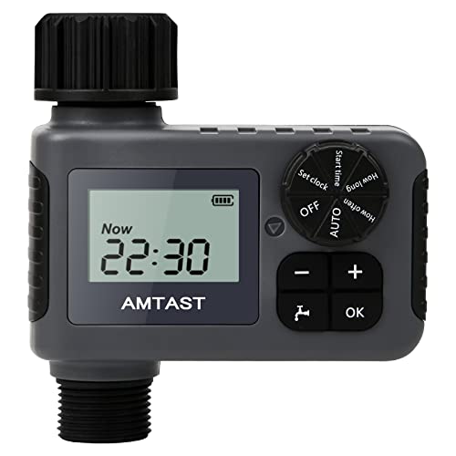 AMTAST Bewässerungs-Timer Sprinkler-Timer mit Regen Verzögerung/LCD-Display / IP55 wasserdicht/Manuelle Bewässerung für Rasen Pool Füllung, Single-Outlet Schlauch programmierbare Bewässerung von AMTAST