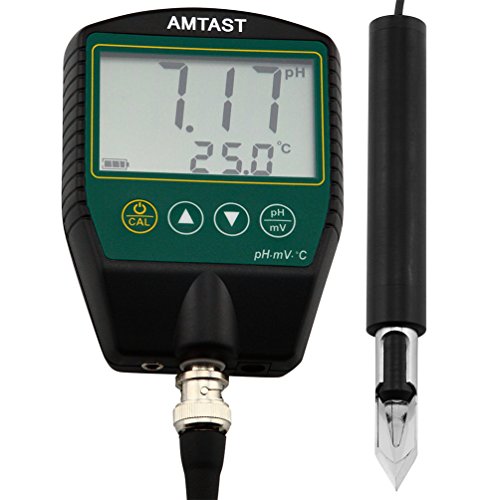 AMTAST Tragbare pH-Messgeräte für Fleisch Obst Getränke Lebensmittel-pH-Test mit Edelstahl-Penetrationsklingen-pH-Sonde, Bereich 0~14Ph, Temperatur 0~100°C von AMTAST