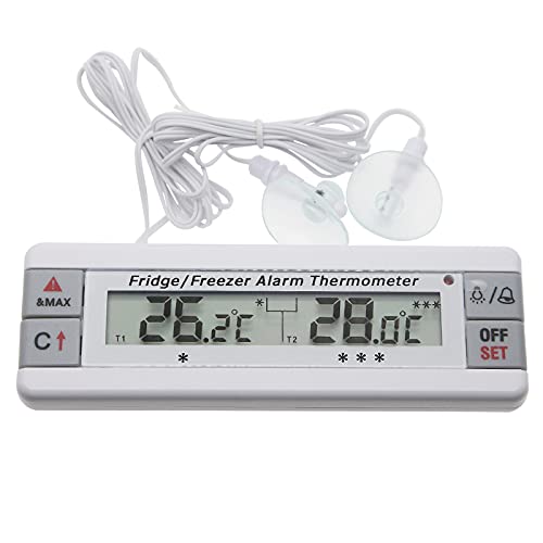 Kühlschrank-/Gefrierschrank-Alarm-Thermometer, 2 Kanäle, Kühlschrank-Thermometer mit LED-Alarmanzeige, Max/Min Speicher für Zuhause, Küche, Restaurants, Bars, Cafés von AMTAST