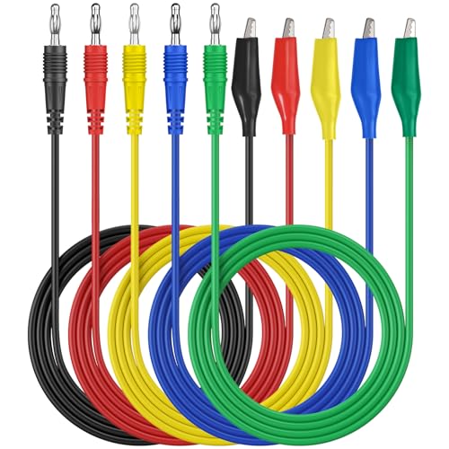 AMTOVL 5 Farben Prüfkabel Bananenstecker mit isolierter Hülse Krokodilklemme 5A 100cm Krokodilklemme Messleitung von AMTOVL
