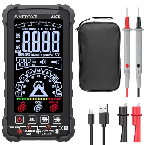 AMTOVL Digital Multimeter 6000 Zählungen USB-C Wiederaufladbar TRMS Farbbildschirm mit Messleitungen für AC/DC Spannung Strom Kapazität Tester NCV Temperatur von AMTOVL