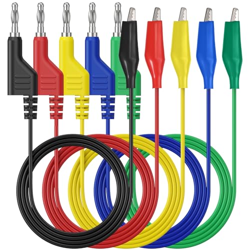 AMTOVL Messleitungen Krokodilklemmen Kabel Set 5 Farben Stapelbarer Bananenstecker mit Schutzhülse 5A 100cm Krokodilklemme Messleitung von AMTOVL