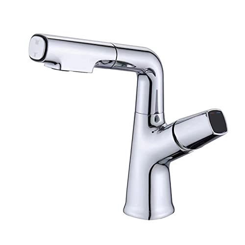 Ausziehbarer Badezimmer-Wasserhahn, Badezimmer-Waschbecken-Wasserhahn mit Doppelmodi, 360° drehbarer Messing-Waschtisch-Einzelgriff-Wasserhahn, Badezimmer-Waschtischarmatur for heißes und kaltes Wasse von AMUCK