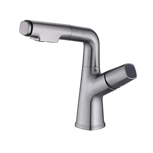 Ausziehbarer Badezimmer-Wasserhahn, Badezimmer-Waschbecken-Wasserhahn mit Doppelmodi, 360° drehbarer Messing-Waschtisch-Einzelgriff-Wasserhahn, Badezimmer-Waschtischarmatur for heißes und kaltes Wasse von AMUCK