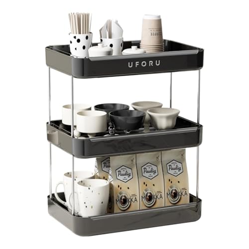 AMULONG Kaffeetasse Halter Café Kaffeestation-Organizer for die Arbeitsplatte, Becherregal, abnehmbare Abtropfschale Küchen Organizer(Black) von AMULONG