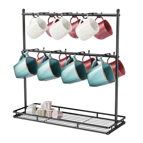 AMULONG Kaffeetasse Halter Café Kaffeetassenhalter for die Arbeitsplatte, 14 Haken, Tassenbaum, Ständer Küchen Organizer von AMULONG