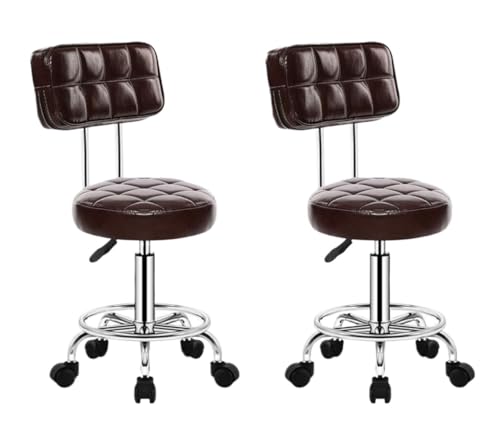 AMULONG Tresenhocker Bistrohocker 2 Stücke Barhocker Mit Rädern Swivel Bar Stühle Einstellbare Lift Hocker Swivel Hocker Weiche Leder Rückenlehne Bar Stuhl Barhocker Küchenhocker(Brown) von AMULONG