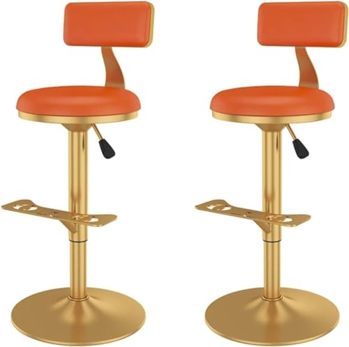 AMULONG Tresenhocker Bistrohocker 2er-Set Barhocker, Drehbarer Barhocker Aus Pu-Leder Mit Rückenlehne, Barstuhlhöhe 60-80 cm, Gepolsterte Thekenhocker Barhocker Küchenhocker(Orange) von AMULONG