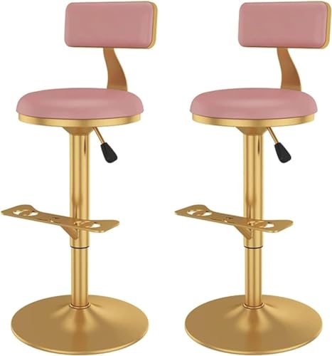 AMULONG Tresenhocker Bistrohocker 2er-Set Barhocker, Drehbarer Barhocker Aus Pu-Leder Mit Rückenlehne, Barstuhlhöhe 60-80 cm, Gepolsterte Thekenhocker Barhocker Küchenhocker(Pink) von AMULONG