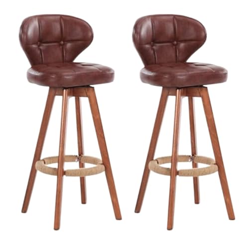 AMULONG Tresenhocker Bistrohocker 360° Drehbarer Barhocker 2er Set Barstühle PU-Leder Sitzfläche Holzrahmen Mit Fußstütze Tresenhochhocker Barhocker Küchenhocker(Brown) von AMULONG