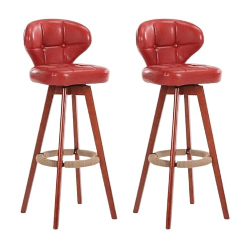 AMULONG Tresenhocker Bistrohocker 360° Drehbarer Barhocker 2er Set Barstühle PU-Leder Sitzfläche Holzrahmen Mit Fußstütze Tresenhochhocker Barhocker Küchenhocker(Rood) von AMULONG