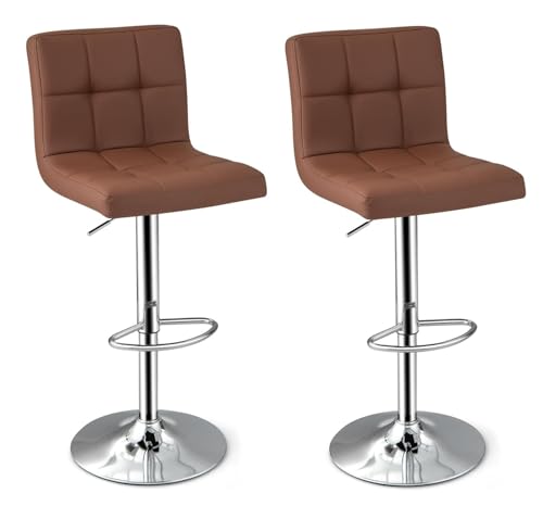 AMULONG Tresenhocker Bistrohocker Höhenverstellbare Barhocker, 2er-Set, Drehbare Barhocker Mit Rückenlehne Und Fußstütze, Barstuhl Mit PU-Lederpolsterung Barhocker Küchenhocker(Brown) von AMULONG