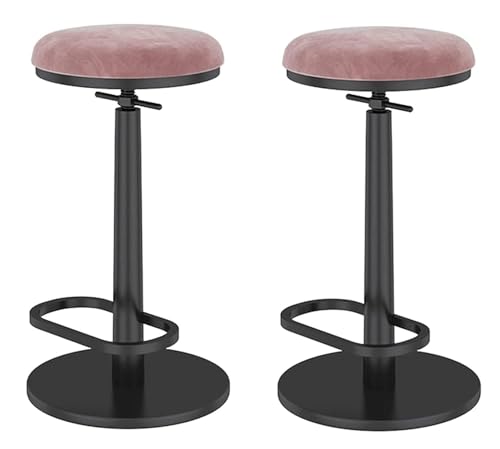 AMULONG Tresenhocker Bistrohocker Höhenverstellbare Hockerstühle 2er-Set Barhocker Drehbare Hochhocker Barhocker Ohne Rückenlehne Flanell Barstuhl Barhocker Küchenhocker(Pink) von AMULONG
