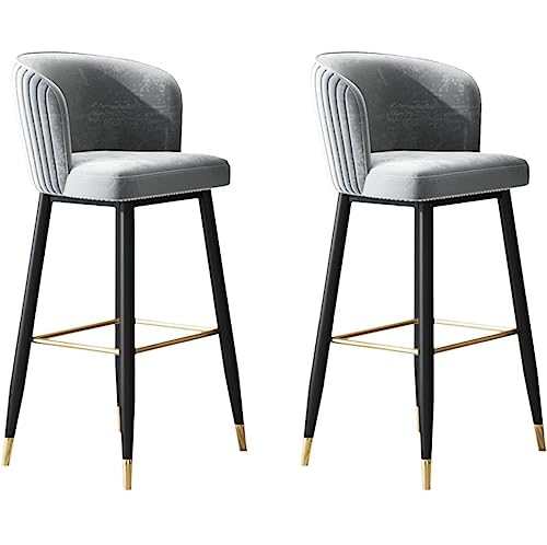 AMULONG Tresenhocker Bistrohocker Samt-Barhocker Im 2er-Set Mit Rückenlehne, Fußstütze, Gepolsterte Küchen-Barstühle Für Die Frühstücksbar Barhocker Küchenhocker(Grey,65cm Sitting Height) von AMULONG