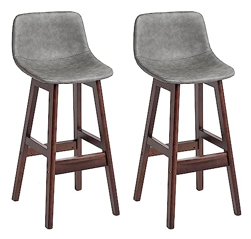 Tresenhocker Bistrohocker Barhocker Aus Leder, 2er-Set, Barstuhl, Restaurant, Küchentheke, Hoher Barhocker Mit Rückenlehne, Beine Aus Gummiholz Barhocker Küchenhocker(A-Grey) von AMULONG
