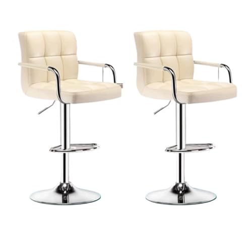 Tresenhocker Bistrohocker Höhenverstellbare Barhocker, 2er-Set, Barstuhl Aus PU-Leder, Sitz 360° Drehbar, Hoher Hocker Auf Thekenhöhe Mit Fußstütze Barhocker Küchenhocker(Beige) von AMULONG