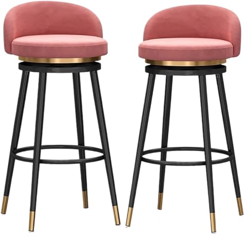 Tresenhocker Bistrohocker Set Aus 2 Modernen Samt-Barhockern Mit Rückenlehne Und Gepolsterten Stühlen Mit Fußstütze Für Die Frühstücksbar Im Pub Barhocker Küchenhocker(Pink,75cm Sitting Height) von AMULONG