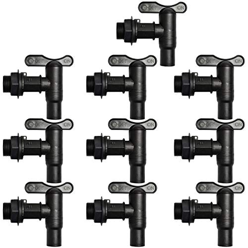 10er Set Wasserhahn für Regentonne Regenfass, der Kunststoff-Auslaufhahn in schwarz, langes Gewinde mit Mutter und Dichtung. von AMUR