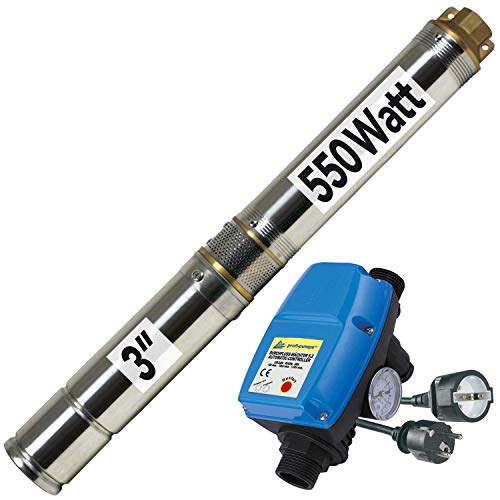 3 Zoll - Brunnenpumpe Tiefbrunnenpumpe 550 & Durchflusswächter 5-2 Automatic-Controller Tauchdruckpumpe Rohrpumpe Gartenpumpe Brunnen-Star Die Energie-Spar Brunnen bis ca. 25m Tiefe von AMUR