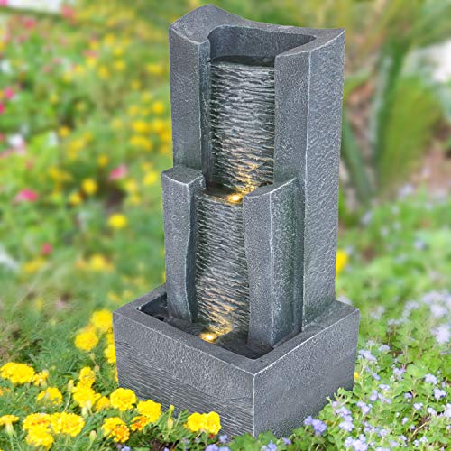 Zimmerbrunnen Gartenbrunnen Brunnen Zierbrunnen Brunnen mit LED-Licht 230V Wasserfall Wasserspiel für Garten, Gartenteich, Terrasse, Teich, Balkon Sehr Dekorativ von Amur