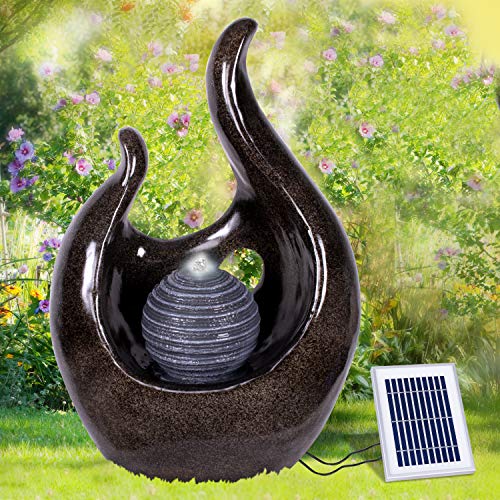 Solar Gartenbrunnen Brunnen Solarbrunnen Zierbrunnen Wasserfall Gartenleuchte Teichpumpe für Terrasse, Balkon (Solar-Brunnen LIEBES-Flamme mit Li-Ion-Akku/LED-Licht) von AMUR