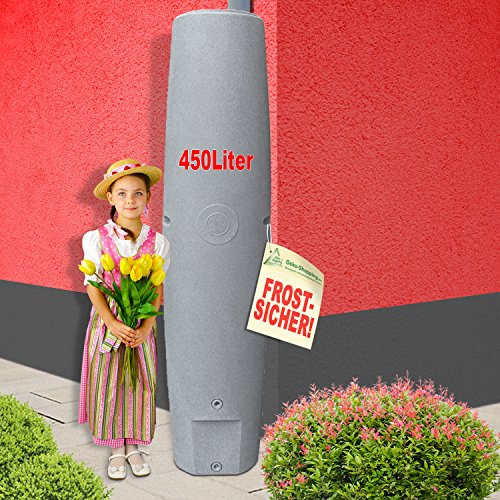 REGENTONNEN SÄULE Granit-grau 450l - das schlanke REGENFASS! REGENSPEICHER REGENBEHÄLTER. KOMPAKT und PRAKTISCH mit viel Volumen auf Kleinster Stellfläche! (Granit-grau 450l) von AMUR