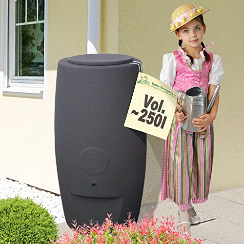 AMUR Regentonne Säule grau/anthrazit, 250l- das schlanke REGENFASS! REGENSPEICHER REGENBEHÄLTER, KOMPAKT und PRAKTISCH (Anthrazit) von AMUR