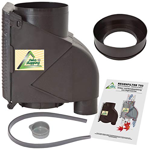 Fallrohrfilter Regensammler T50 braun/grau - Der Regenwasser-Filter für Regentonnen mit bis zu 95% Wirkungsgrad mit Anschlusszubehör und Universalanschluss für alle Fallrohre 75-110mm (T50 Braun) von AMUR