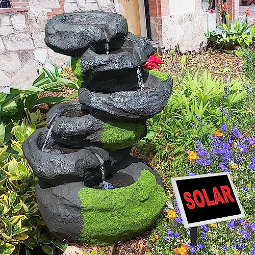 GARTENBRUNNEN BRUNNEN 230V Hybrid Solarbetrieb BRUNNEN ZIERBRUNNEN VOGELBAD Wasserfall GARTENLEUCHTE TEICHPUMPE - SPRINGBRUNNEN WASSERSPIEL für Garten, Gartenteich von AMUR