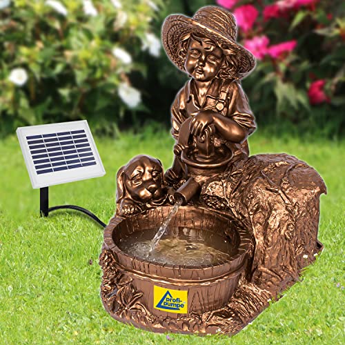 Garten BRUNNEN SOLAR TEICHPUMPE SOLAR SPRINGBRUNNEN GARTENBRUNNEN SOLAR WASSERSPIEL KNABE mit Hund am BRUNNEN Set SOLAR PUMPE TEICHPUMPE f. TERRASSE TEICH Garten GARTENTEICH Solarteichdekoration von AMUR