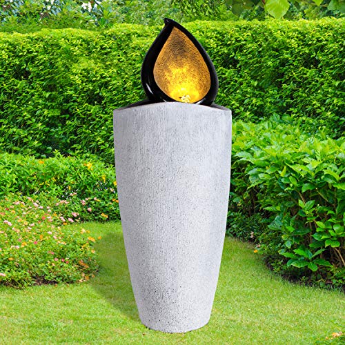 Zimmerbrunnen Gartenbrunnen Brunnen Zierbrunnen Springbrunnen Brunnen Wasser-Kerze mit LED-Licht - 230V Wasserfall Wasserspiel für Garten, Gartenteich, Terrasse, Balkon Sehr Dekorativ von AMUR