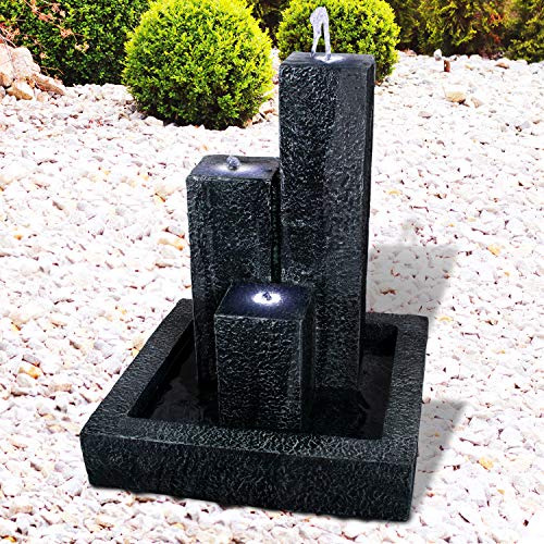 Gartenbrunnen Brunnen Zierbrunnen Zimmerbrunnen Springbrunnen Brunnen mit LED-Licht TRIO-BASALT-230V Wasserfall Wasserspiel für Garten, Terasse, Balkon von AMUR