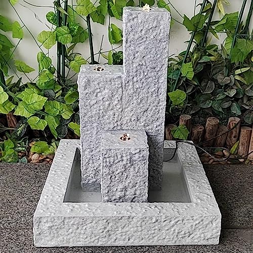Gartenbrunnen Brunnen Zierbrunnen Zimmerbrunnen Springbrunnen Brunnen mit Trio-Basalt grau mit LED-Licht - 230V Wasserfall Wasserspiel (230V - Gartenbrunnen Trio-Basalt-2 grau mit LED-Licht) von AMUR