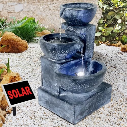 Gartenbrunnen Solarbrunnen Brunnen GRANITSCHALEN-Kaskade mit LED-Licht und Li-Ion-Akku, Vogelbad Wasserfall, Gartendeko mit Pumpe, Wasserspiel für Garten Terrasse, Balkon, Sehr Dekorativ Gartenbrunnen Solarbrunnen Brunnen GRANITSCHALEN-Kaskade mit LED-Licht und Li-Ion-Akku, Vogelbad Wasserfall, Gartendeko mit Pumpe, Wasserspiel für Garten Terrasse, Balkon, Sehr Dekorativ von AMUR