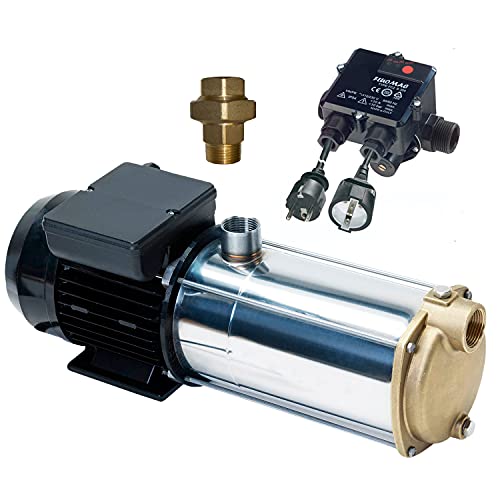 HAUSWASSERWERK SELBSTANSAUGENDE KREISELPUMPE PUMPE INNO-TEC 1250 mit Durchflusswächter- LEISE ENERGIESPARSAME EDELSTAHL-Pumpe für Klarwasser zur Hauswasser von AMUR