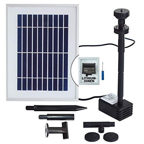 Innovative Solar Teichpumpe Solar Oasis 200-3 Li&LED Springbrunnen Solar Wasserspiel Solar-Teichpumpen-Set für den Gartenteich mit LI-Ion Akku Led-Beleuchtung Solarpanel im stabilen Alu-Rahmen von Amur