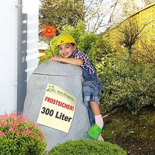 REGENTONNE REGENFASS FELS 300l - FROSTSICHERES, LANGLEBIGES Regenfass mit stabilem Deckel und Wasserhahn (Stein-grau) von Amur