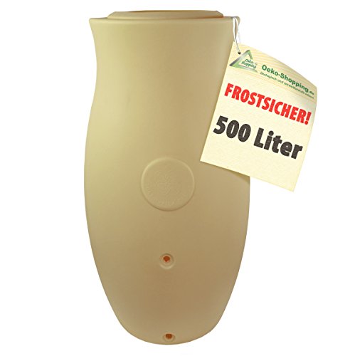 Sonderpreis! REGENTONNE REGENFASS WASSERFASS GARTENFASS REGENWASSERTONNE Maja AMPHORE mit Pflanzschale und Füllstand-Schlauch (500L - Beige-gelb) von Amur