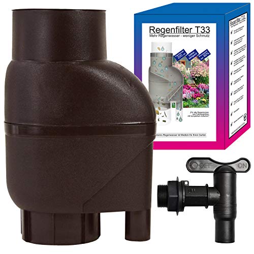 Regensammler Regenfass Regenfilter mit Wasserhahn Regentonne Füllautomat m. Laubabweiser braun, Regen Sammler 0,2mm- f. Regentonne, Regentank, Regenspeicher, Fallrohrfilter ersetzt Regenklappe von Amur