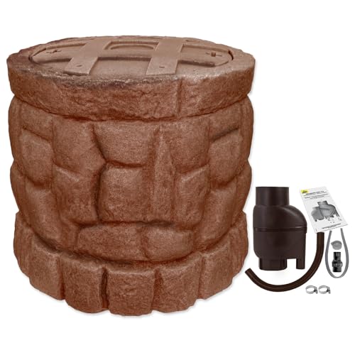 Regentonne Märchenbrunnen 330l mit Fallrohrfilter T33 FROSTSICHERES Regenfass mit stabilem Deckel und Wasserhahn, schöner und Fast unverwüstlicher Regenspeicher, wie gemauert von AMUR
