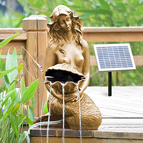 Solar Gartenbrunnen Brunnen Solarbrunnen Zierbrunnen Wasserfall Gartenleuchte Teichpumpe für Terrasse, Balkon, verbessertes Modell mit Pumpen-instant-Start-Funktion mit Liion-Akku & Led-Licht (V013) von Amur