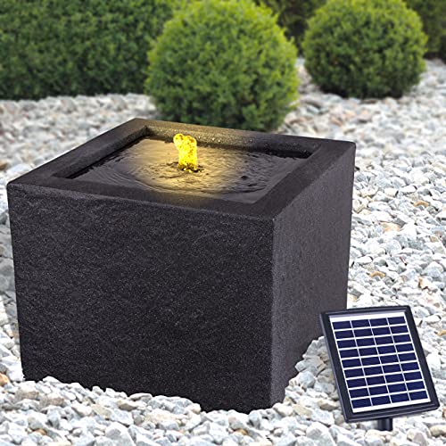 Solar Gartenbrunnen Brunnen Solarbrunnen Basalt-MODERNA mit LED-Licht, Zierbrunnen Wasserfall Gartenleuchte Teichpumpe für Terrasse, Balkon, mit Pumpen von AMUR