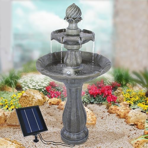Solar Gartenbrunnen Brunnen Solarbrunnen Zierbrunnen Vogelbad Wasserfall Gartenleuchte Teichpumpe - Springbrunnen Wasserspiel für Garten, Gartenteich von AMUR